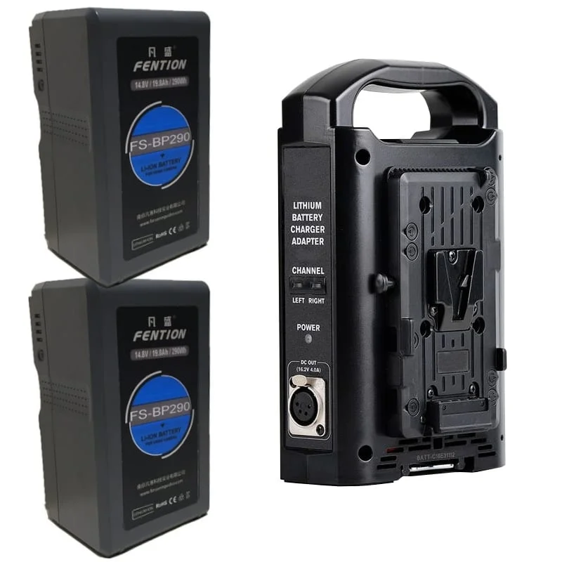 2x V-Mount 290Wh Akkus + Ladegerät 2x V-Mount 290Wh Akkus + Ladegerät