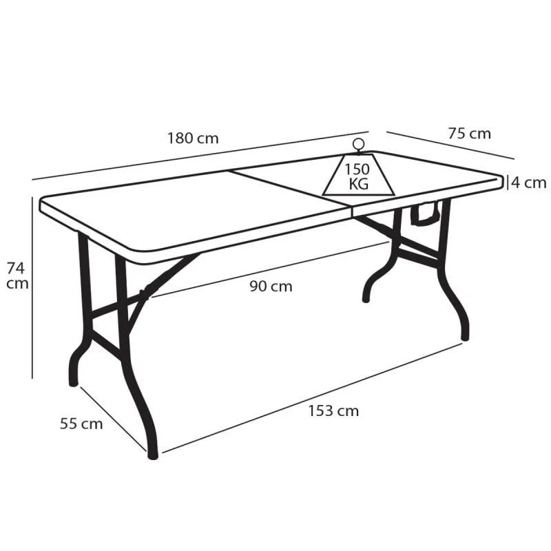 Mobilier Table Pliante Noire 180cm 8 places